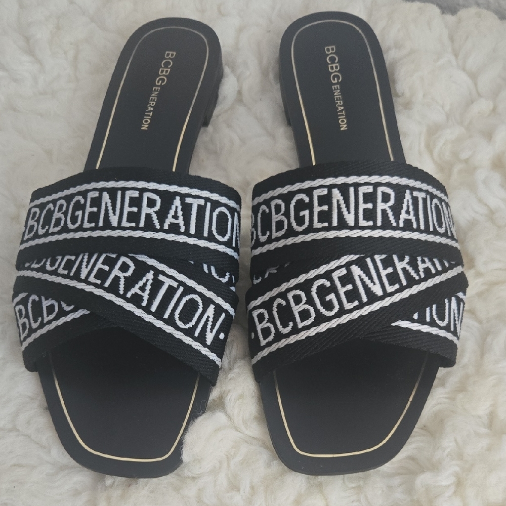 BCBGeneration Black and White Logo Sandals Nice